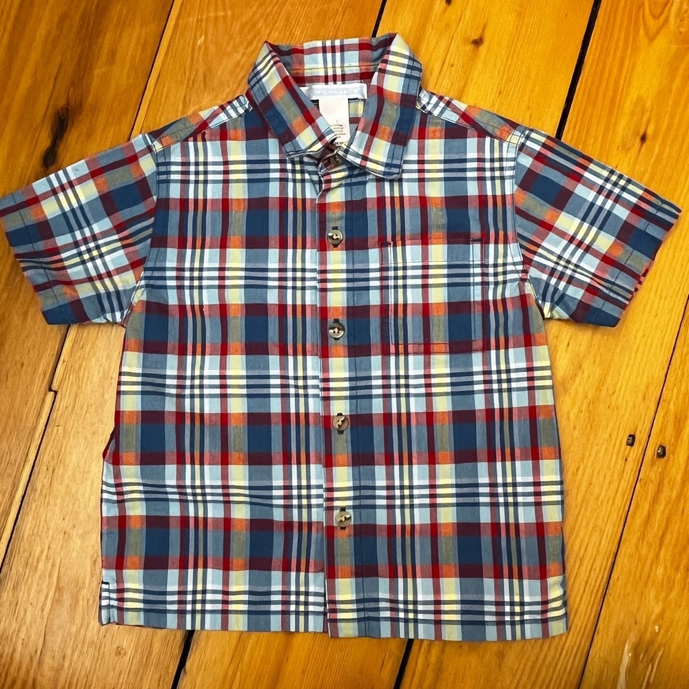 Janie and Jack 18-24mo Colorful Plaid Button Down Short Sleeve Shirt Cotton